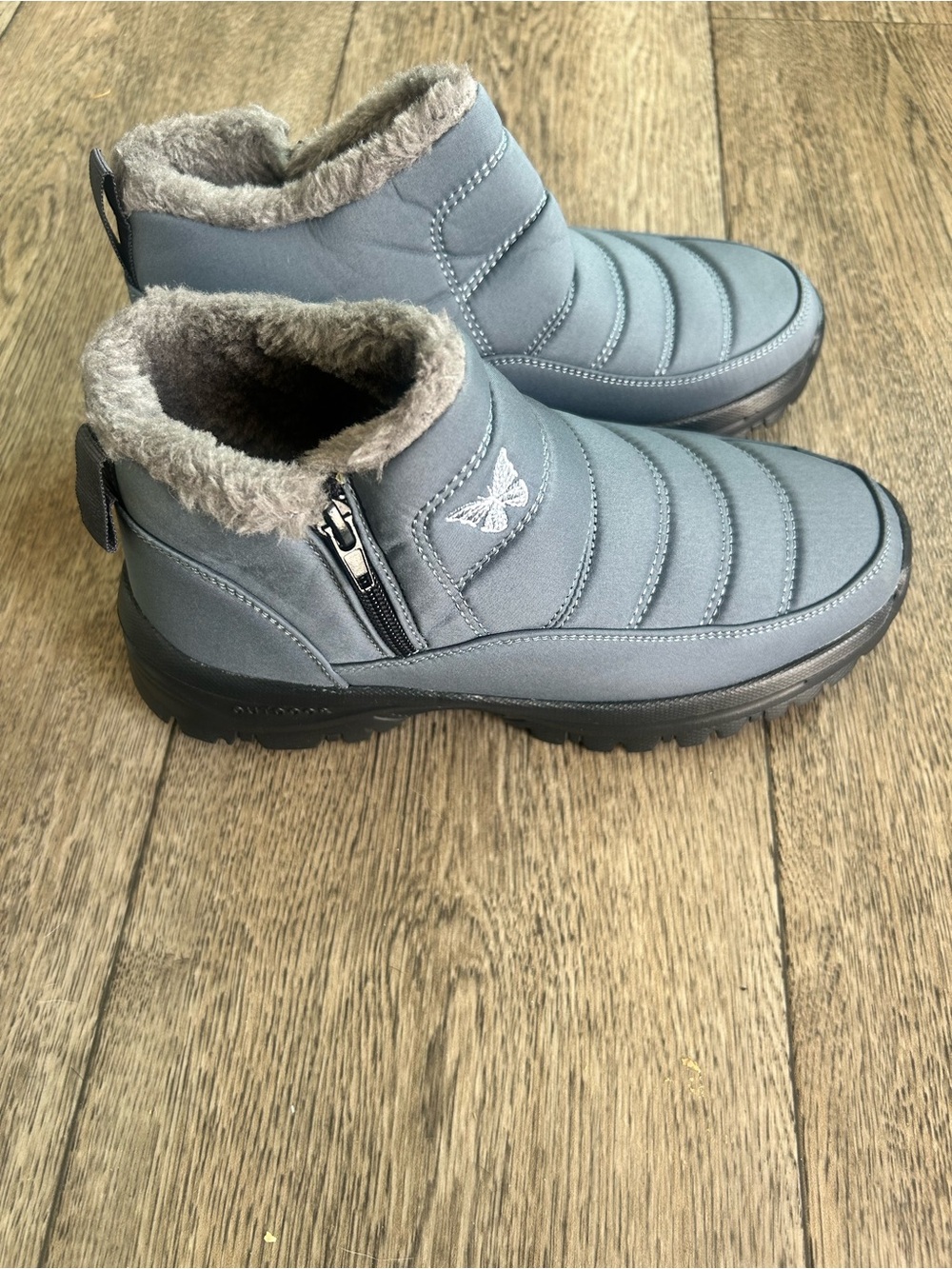 Grey Insulated Winter Slip-On Boot with Faux Fur Lining